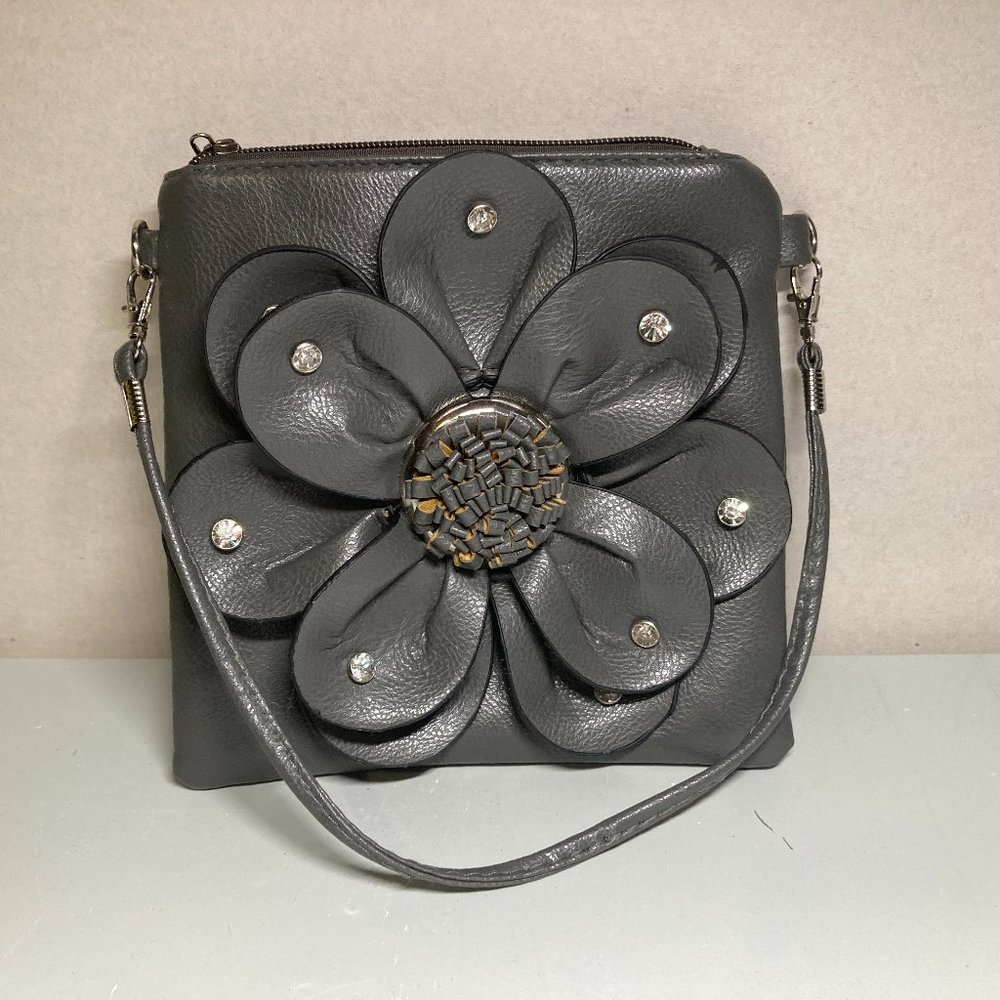 Grey or Blue Flower Floral Purse